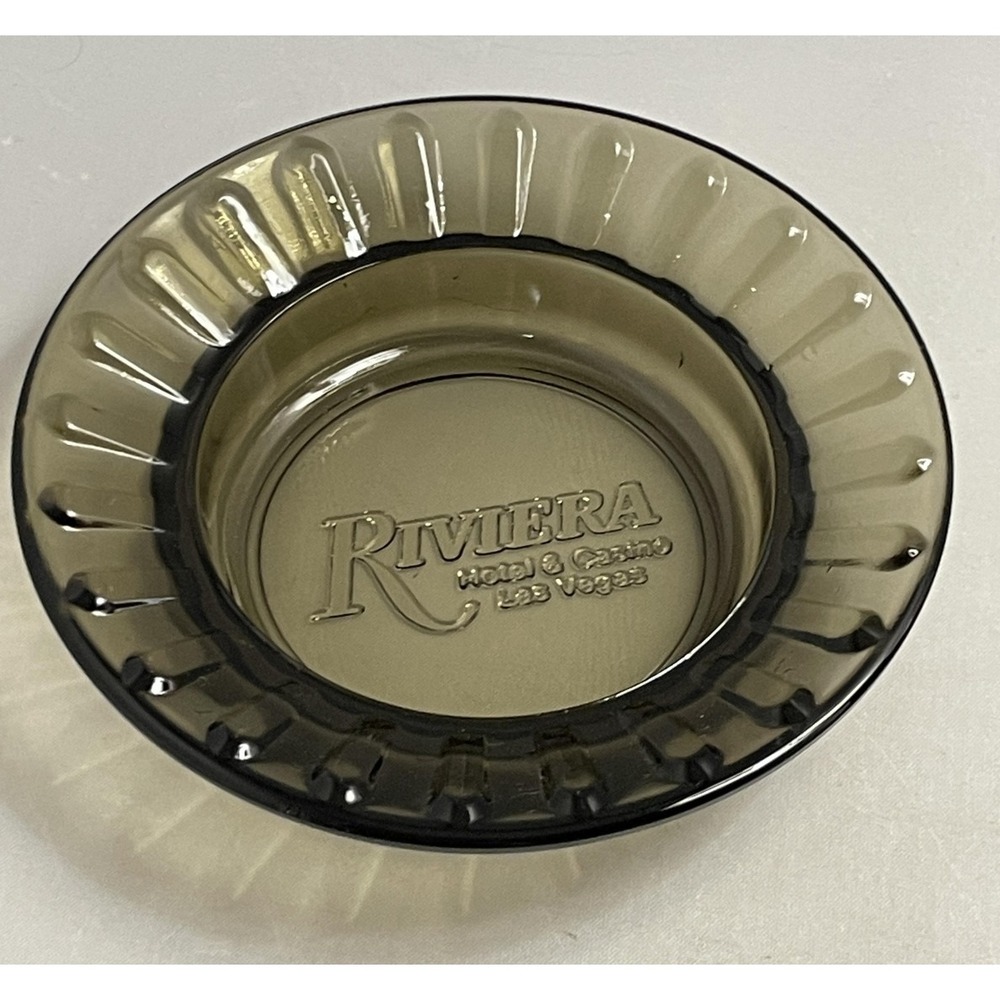 Vintage Riviera Hotel Casino Las Vegas Brown Glass Ashtray 4.5" Collectible
